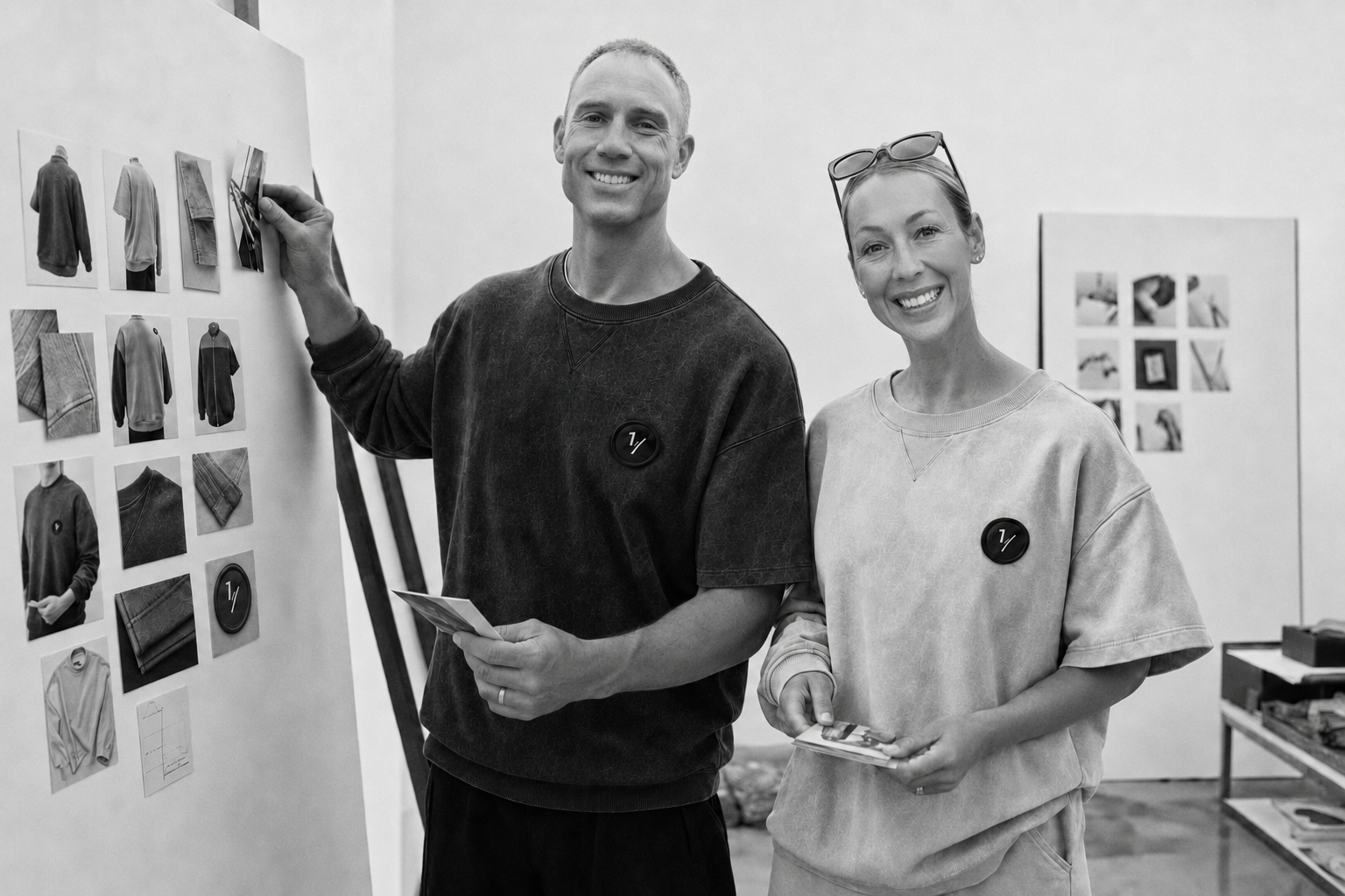 Ross and Anna, the ONE ABV founders, developing the asymmetric collection in their design studio